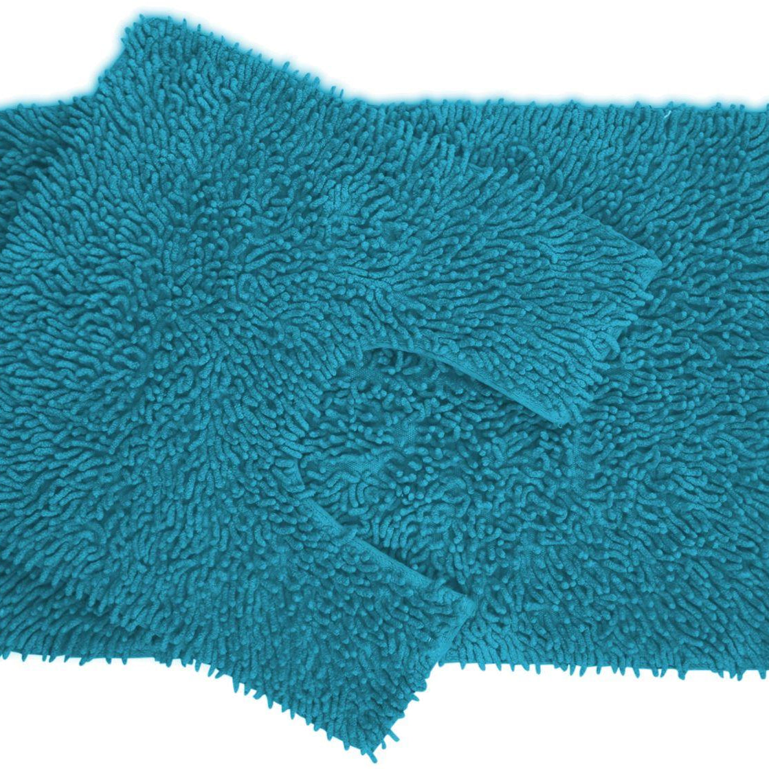 2 Piece Chenille Bath Mat & Pedestal Set With Non Slip Backing, 100% Cotton, Teal - Adore Home
