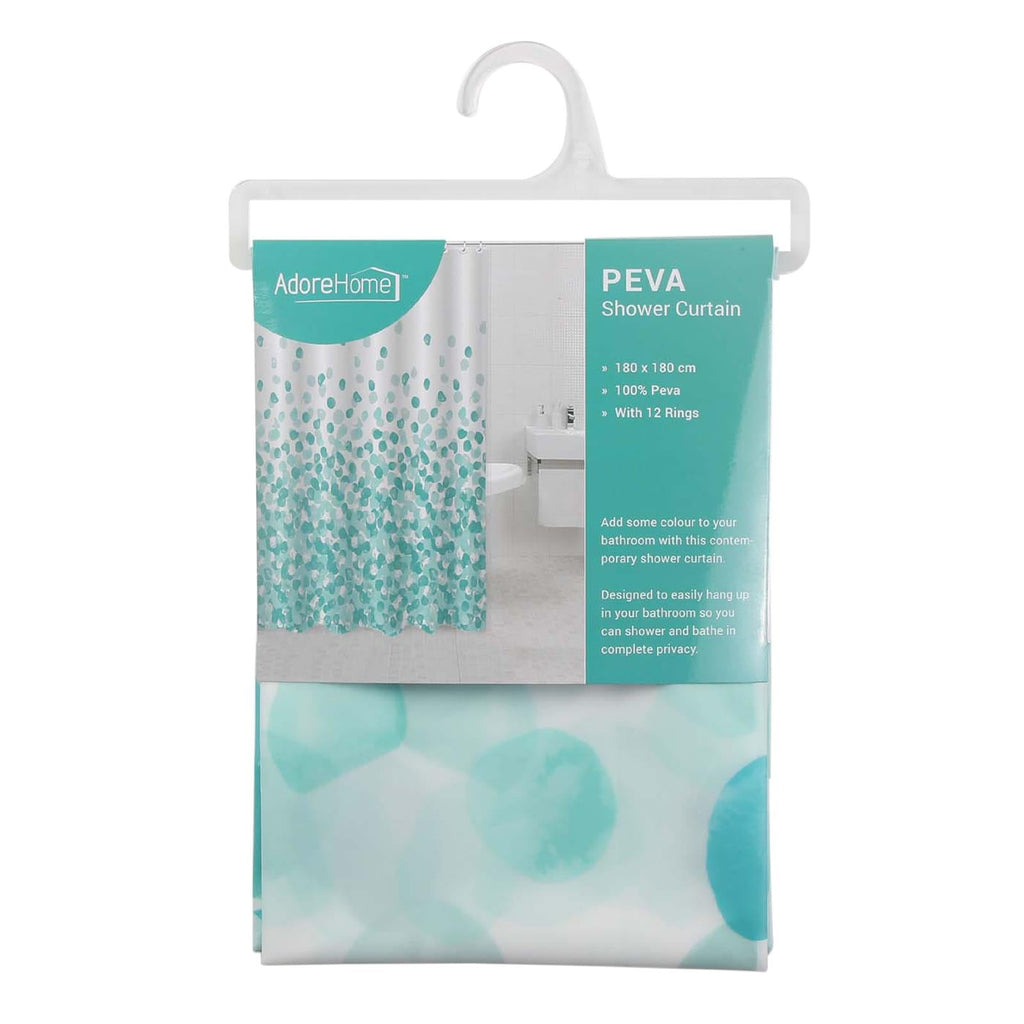 Shower Curtain Set With PVC Bath Mat, Aqua - Adore Home