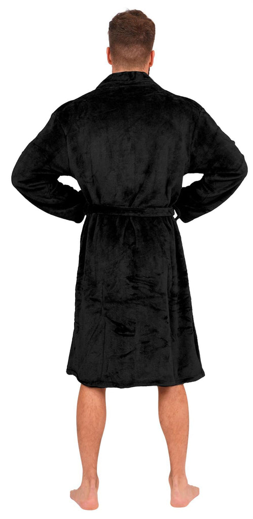 Mens Black Flannel Fleece Bathrobe - Adore Home