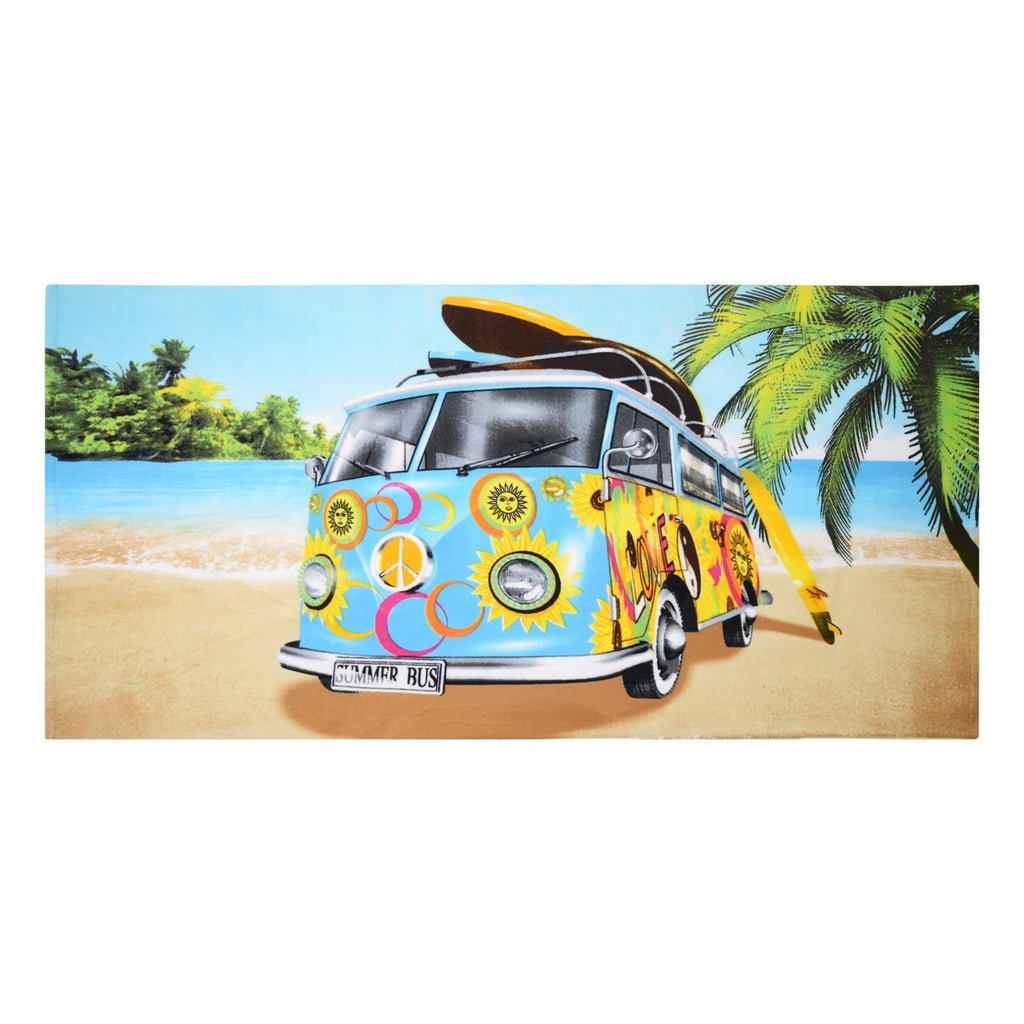 Microfibre Beach Towel, 70x140cm, Summer Bus Blue - Adore Home