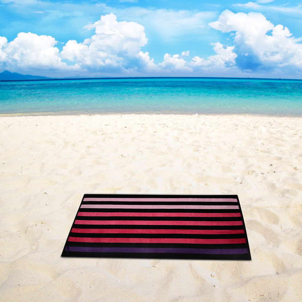Velour Striped Beach Towel, 75x150cm, Black & Pink Stripe - Adore Home