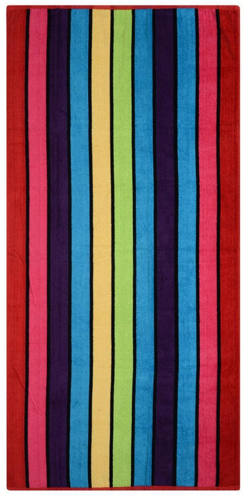 Velour Striped Beach Towel, 75x150cm, Multi Stripe - Adore Home